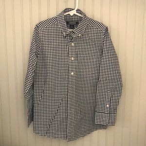 Boys navy blue and white checked button down shirt